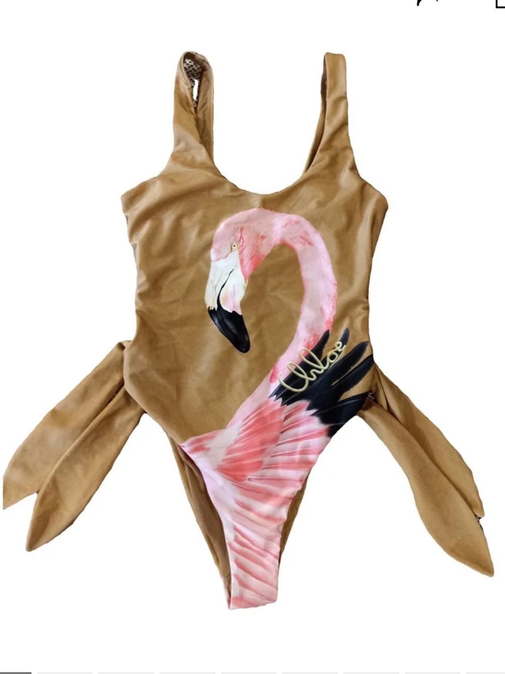Chloé Pink and Black Flamingo-Print One-Piece Swimsuit